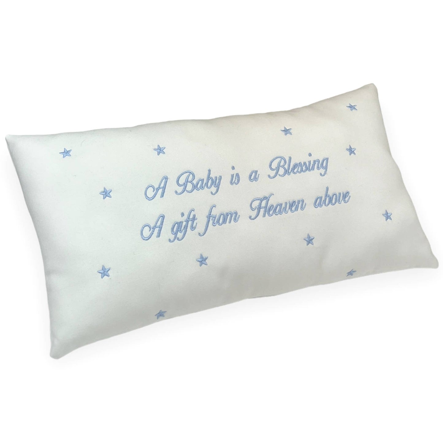 Baby is a Blessing Pillow, White with Blue