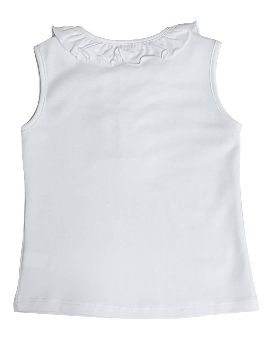 Girl's White Ruffle Neck Sleeveless Top