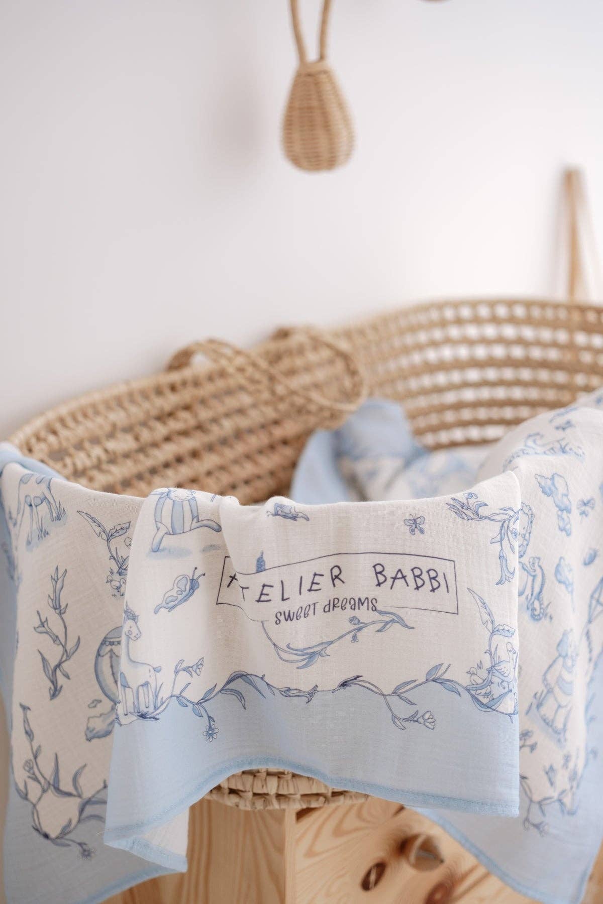 Muslin Swaddle, Blue Toile De Jouy