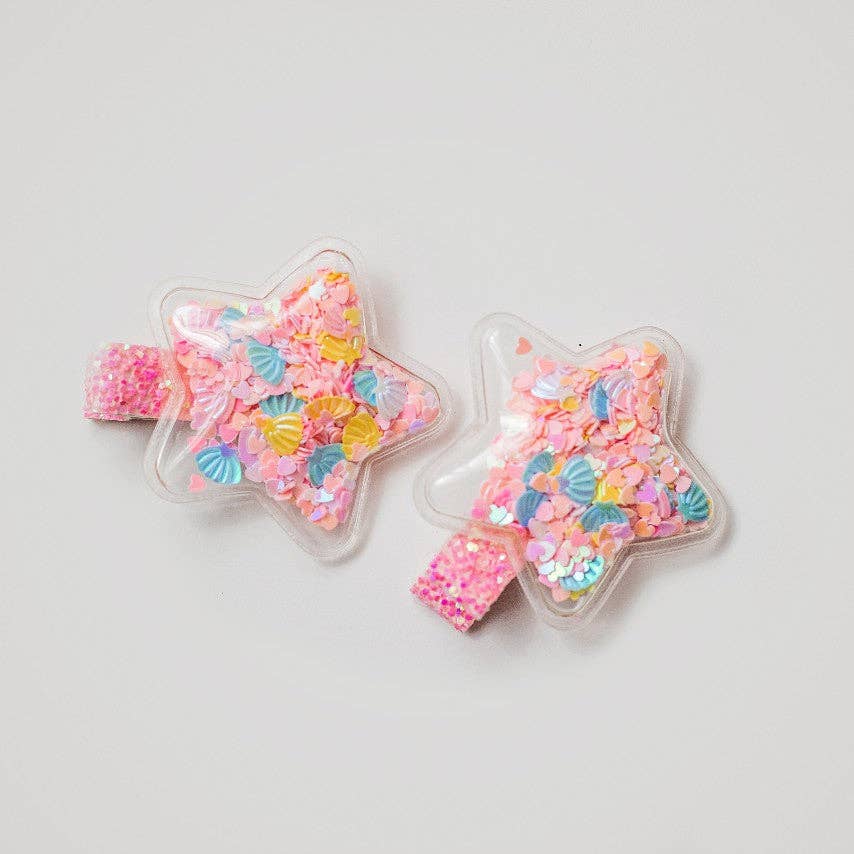 Shaker Hair Clip Set , Pink Stars