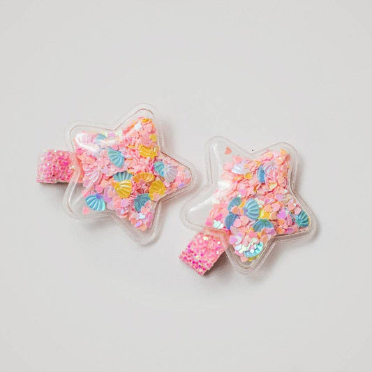 Shaker Hair Clip Set , Pink Stars