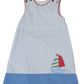Girl's Sailboat Applique Blue Seersucker A-line Dress