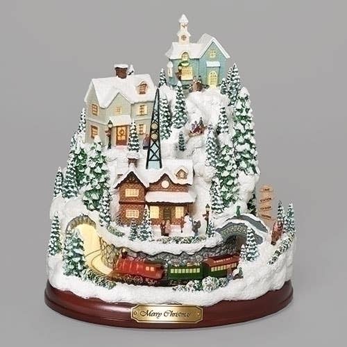 Lighted Musical Mountain Village with Rotating Train
