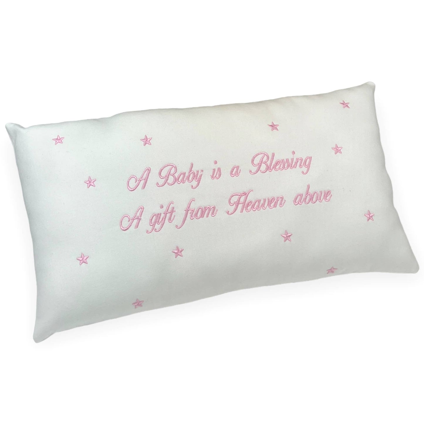 Baby is a Blessing Pillow, White with Pink