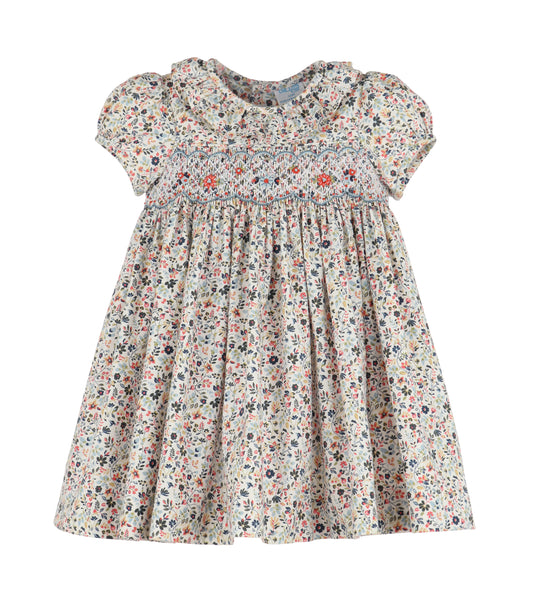 Majestic Floral Ruffle Collar Smocked Dress