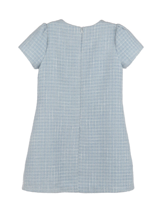 Embroidery Tweed Blue Shift Dress