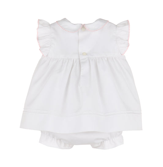 Sweet April Smock Dress Set, White w/ Pink