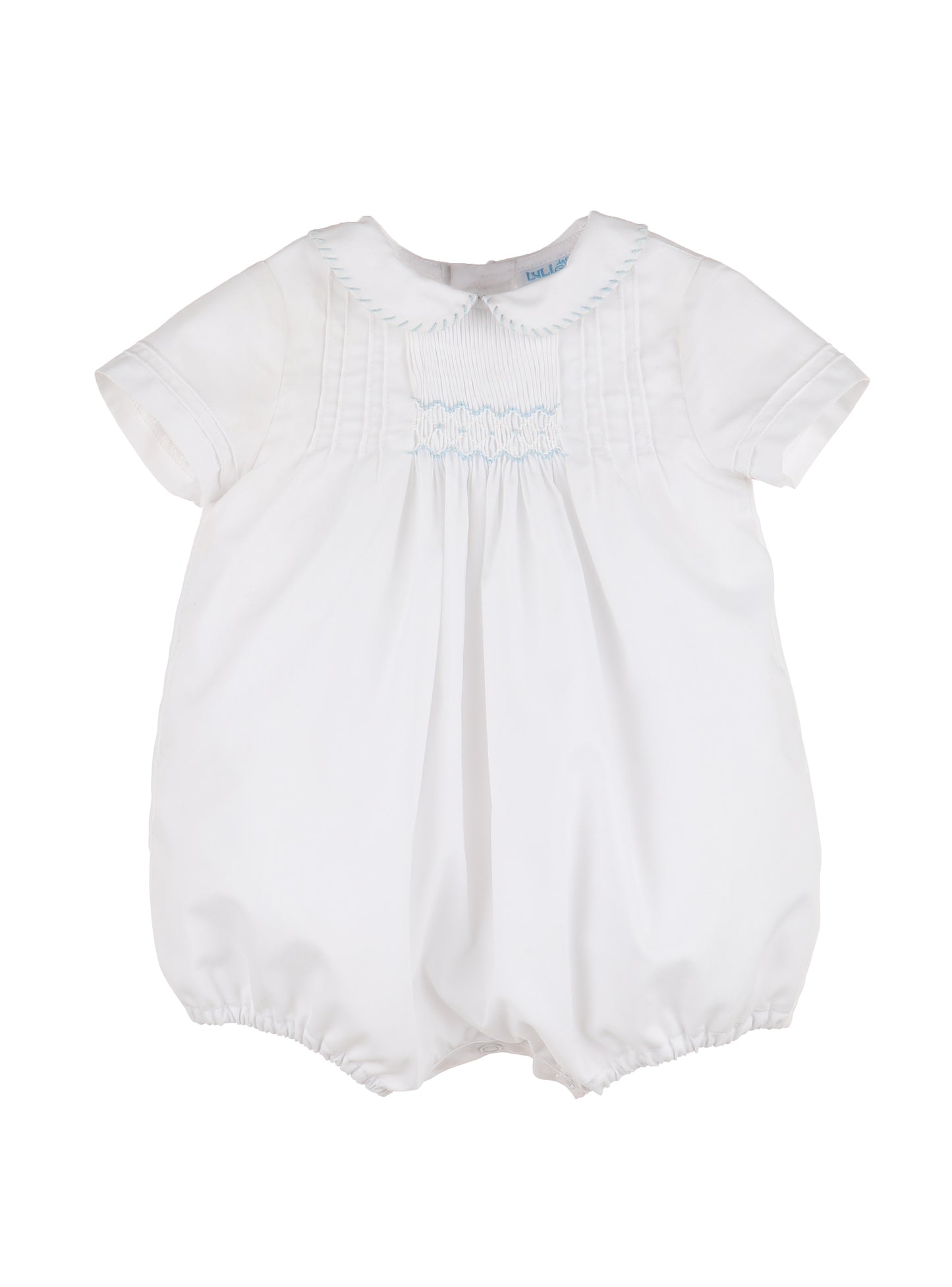 Sweet Smock Boy Bubble, White w/ Blue