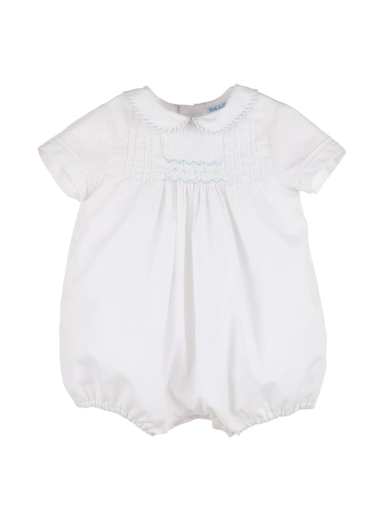 Sweet Smock Boy Bubble, White w/ Blue