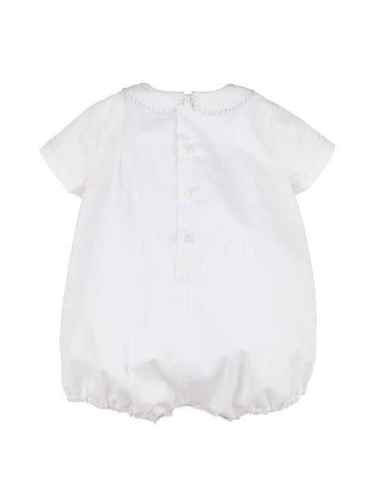 Sweet Smock Boy Bubble, White w/ Blue