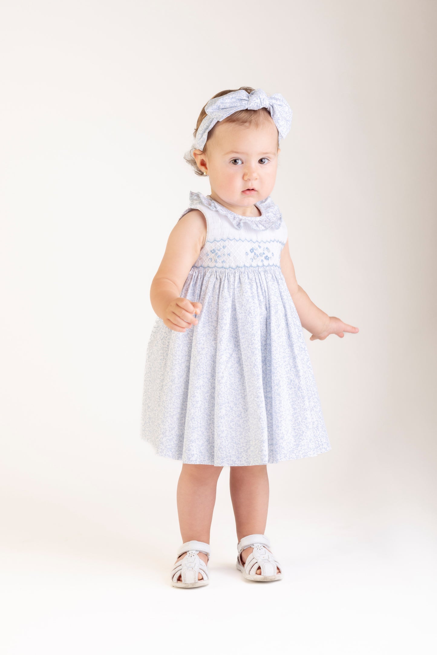 Blue Breeze Floral Smocked Ruffle Collar Dress