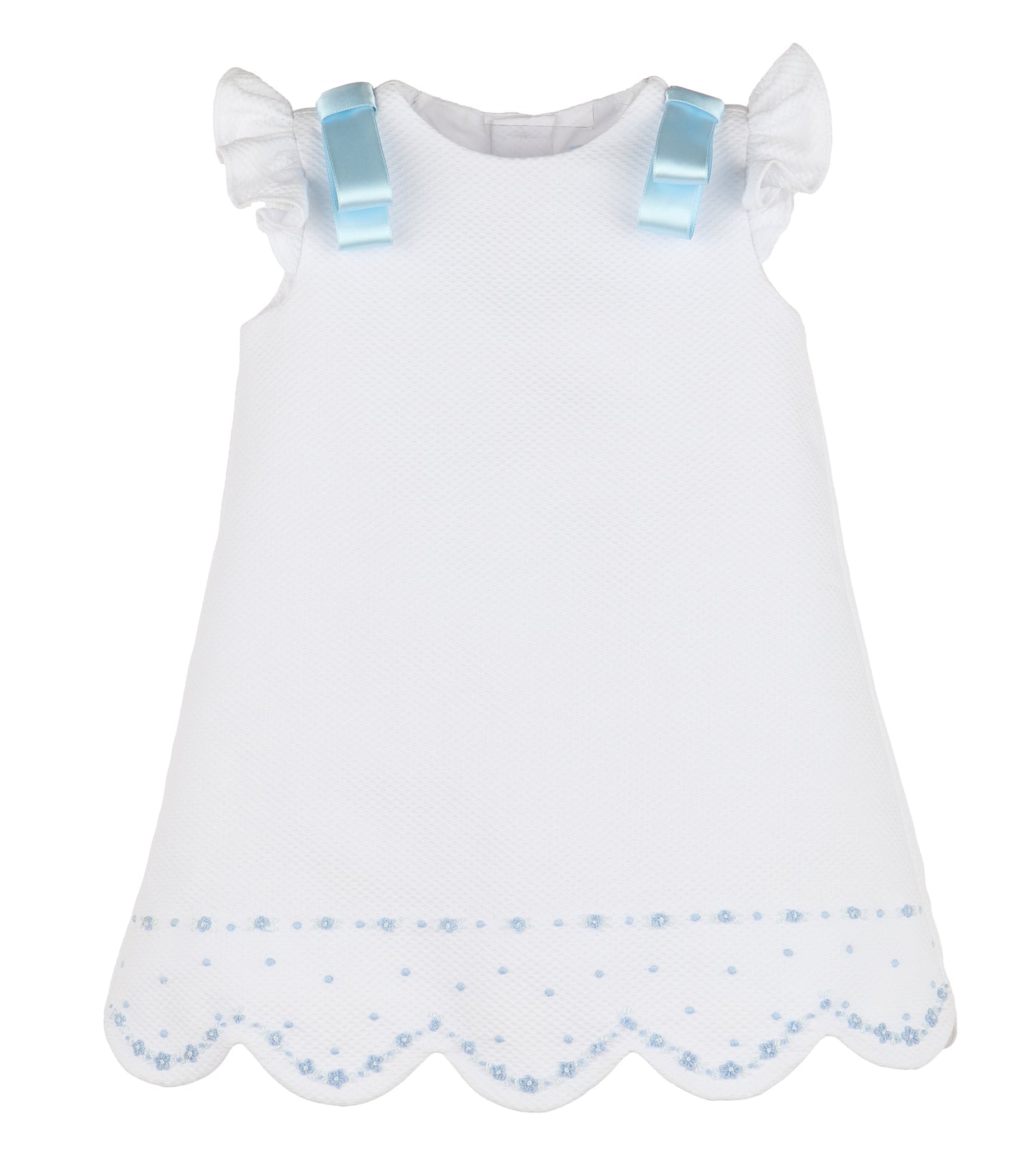 Timeless Treasures A-line Dress, White w/ Blue Satin Bows