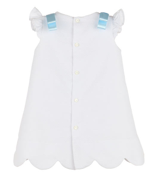 Timeless Treasures A-line Dress, White w/ Blue Satin Bows