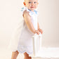 Timeless Treasures A-line Dress, White w/ Blue Satin Bows