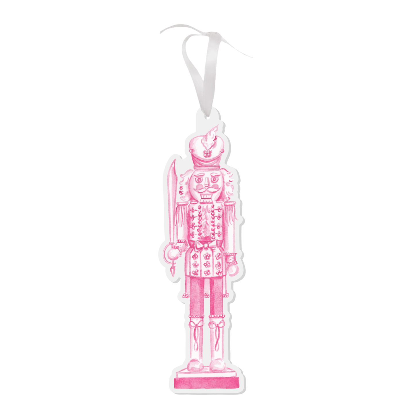 Grandmillennial Pink & White Nutcracker Watercolor Ornament