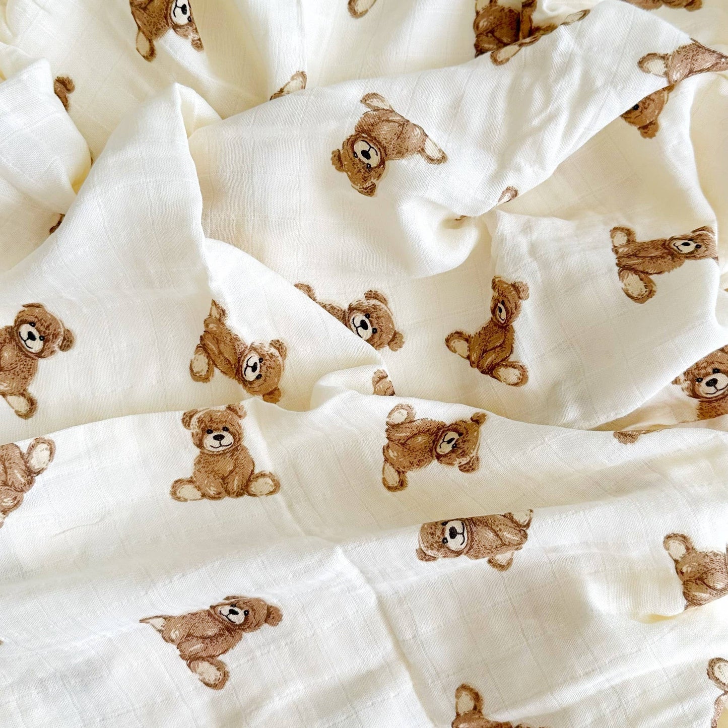 Bamboo Muslin Swaddle Blanket, Teddy Bear