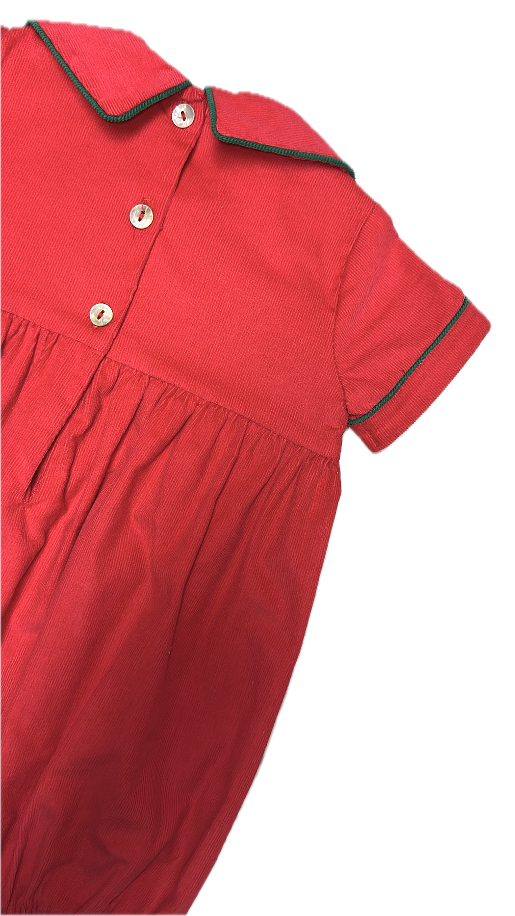 Red Corduroy Christmas Smocked Bubble