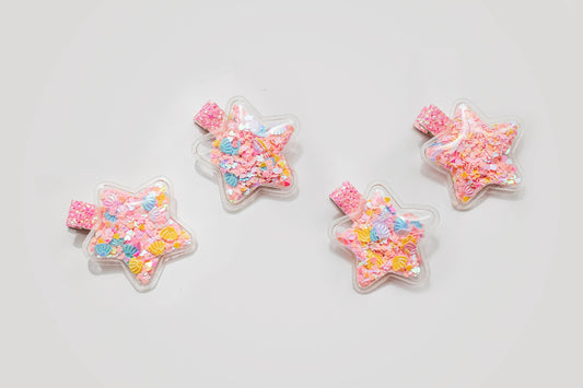 Shaker Hair Clip Set , Pink Stars