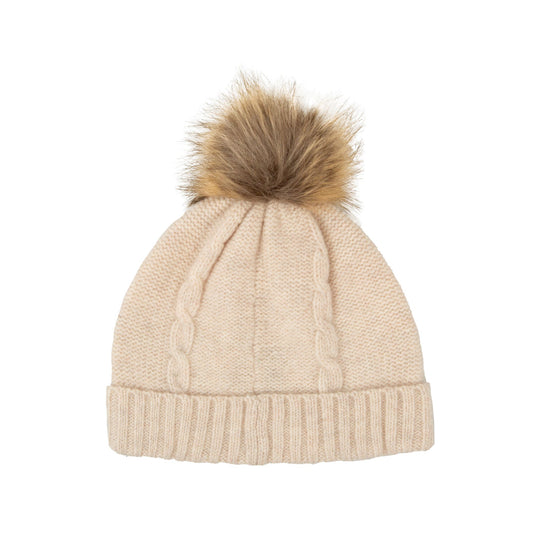 Beige Knit Pom Pom Hat