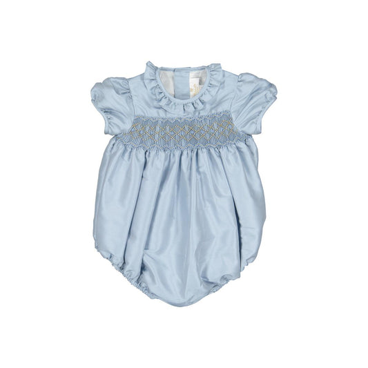 Astrid Blue Silk Smocked Bubble