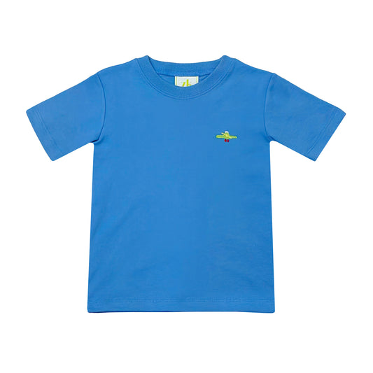 Airplane Embroidered Harry's Play Tee, Periwinkle Knit