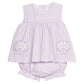 Little English traditional children's clothing. Lavender stripe seersucker diaper set with sea shell applique for baby girls for spring