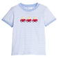 Little english classic t-shirt in light blue and white stripe with toy car applique on chest, for little boy 