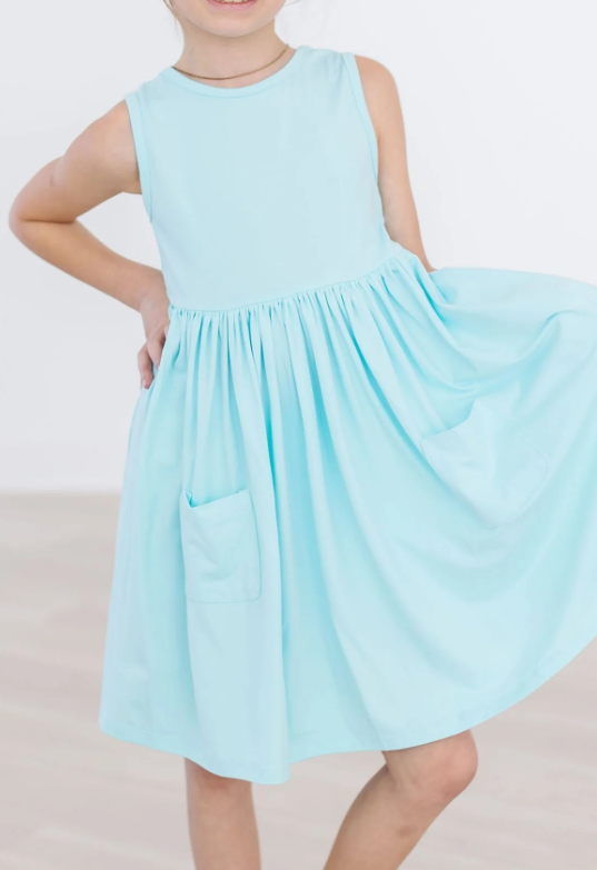 Aqua Sleeveless Tank Pocket Twirl Dress