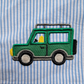 Boy Seersucker Chambray Stripe Shorts, Green Jeep Applique