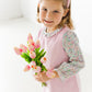 Pink Corduroy Jumper with Floral Blouse