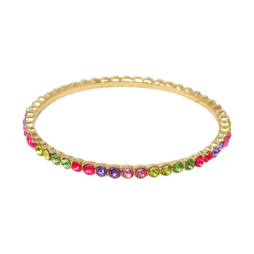Rainbow Sparkling Gemstone Gold Metal Bangle Bracelet