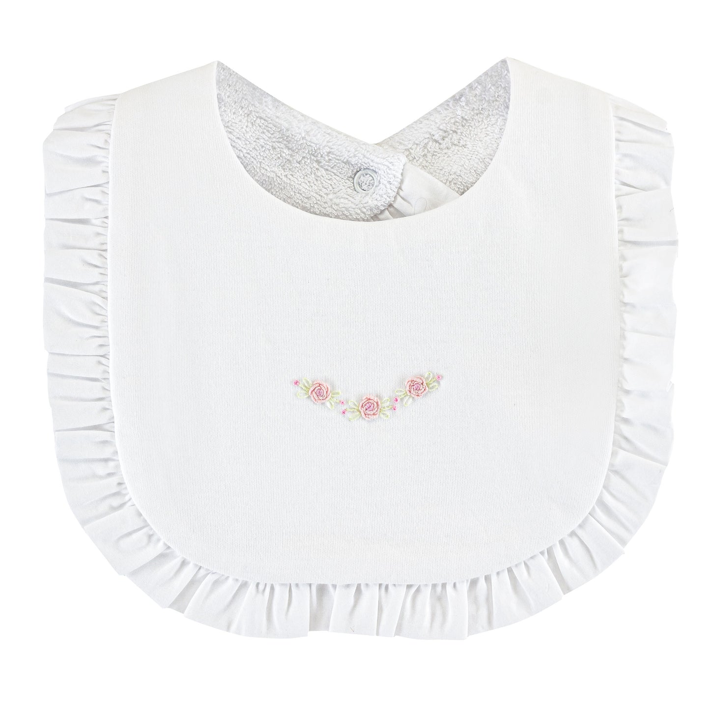 Ruffled Bib with Rosette Embroidery