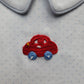 Boy's Short Sleeve Collared Crochet Red Car Blue Dot Romper