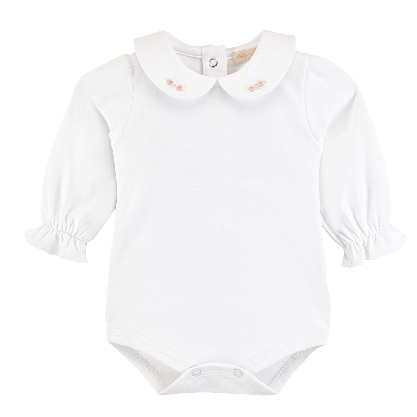 Long Sleeve Bodysuit with Embroidered Collar, Flowers
