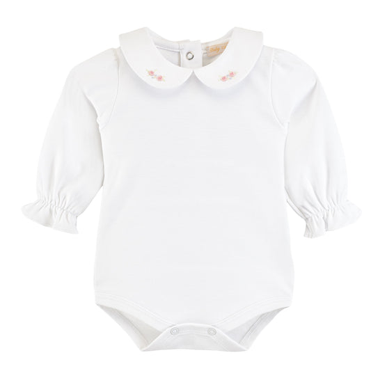 Long Sleeve Bodysuit with Embroidered Collar, Flowers