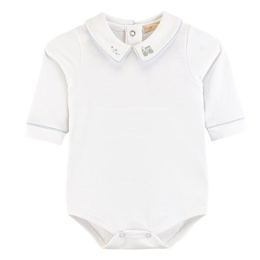 Long Sleeve Bodysuit with Embroidered Collar, Train
