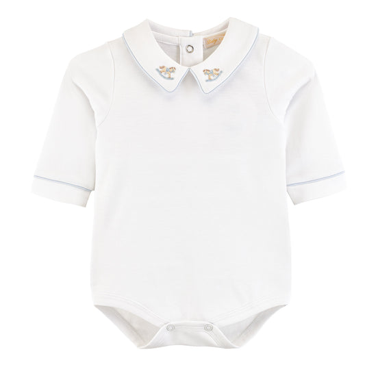 Long Sleeve Bodysuit with Embroidered Collar, Rocking Horse