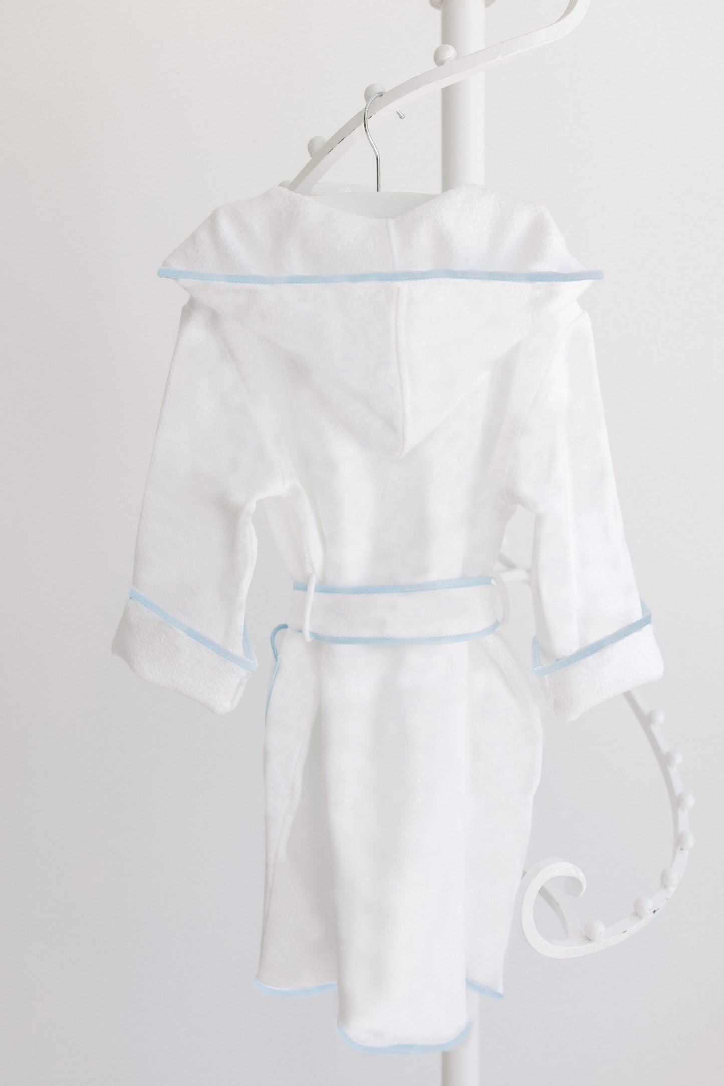 Bath Robe, White with Blue Trim