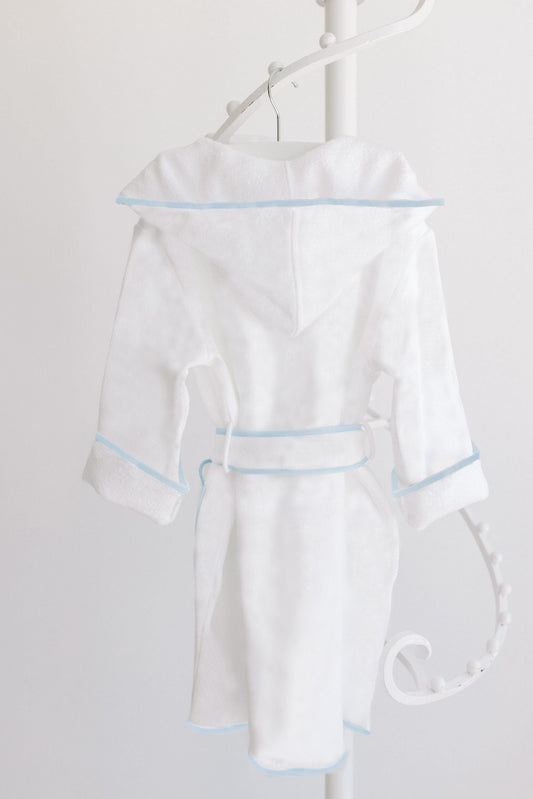 Bath Robe, White with Blue Trim