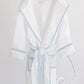 Bath Robe, White with Blue Trim