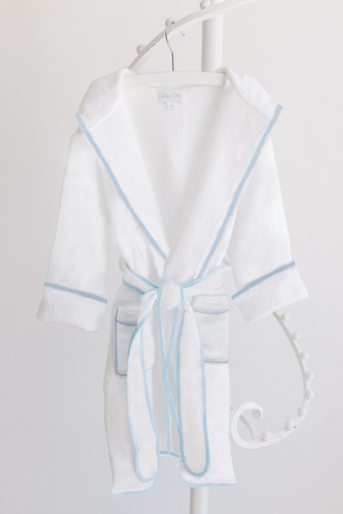 Bath Robe, White with Blue Trim