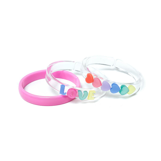 Set of 3 Bangles, Love & Hearts Pastel