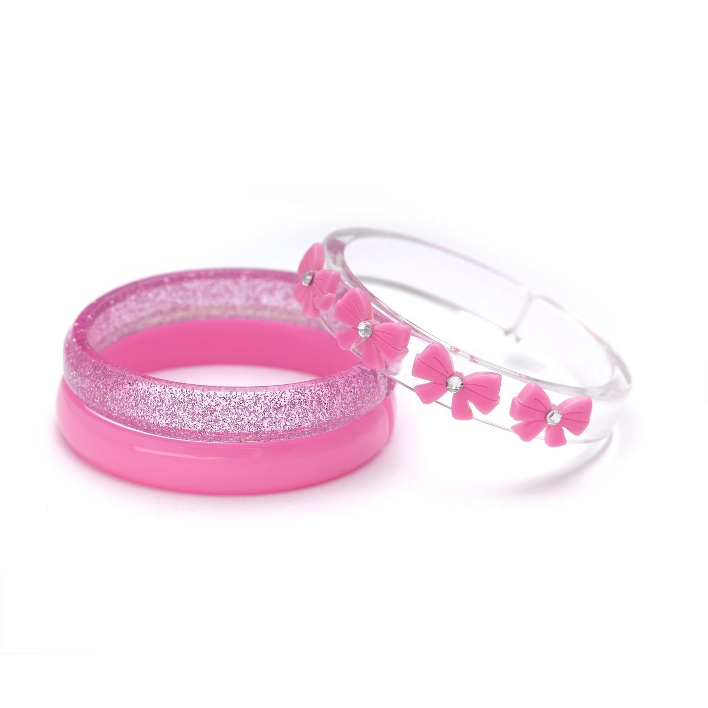 Set of 3 Bangles, Bright Pink Bows