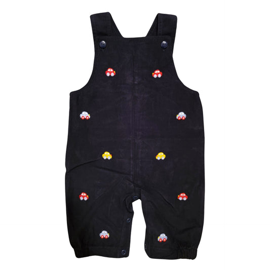 Boy's Corduroy Navy Overalls with Embroidered Cars