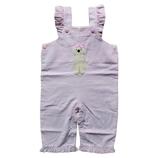 Girl's Pink Ruffle Corduroy Overalls with Dog Applique