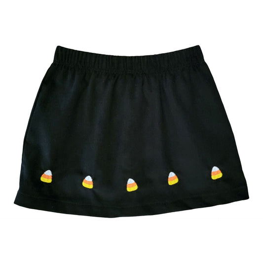 Girl's Black Corduroy Embroidered Candy Corns Skort