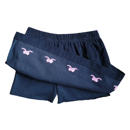 Girl's Navy Corduroy Embroidered Pink Bows Skort