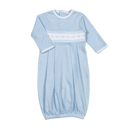 Tim Blue Striped Hand Smocked Gown