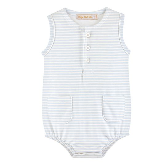 Light Blue Stripes Sleeveless Bubble w/ Pockets