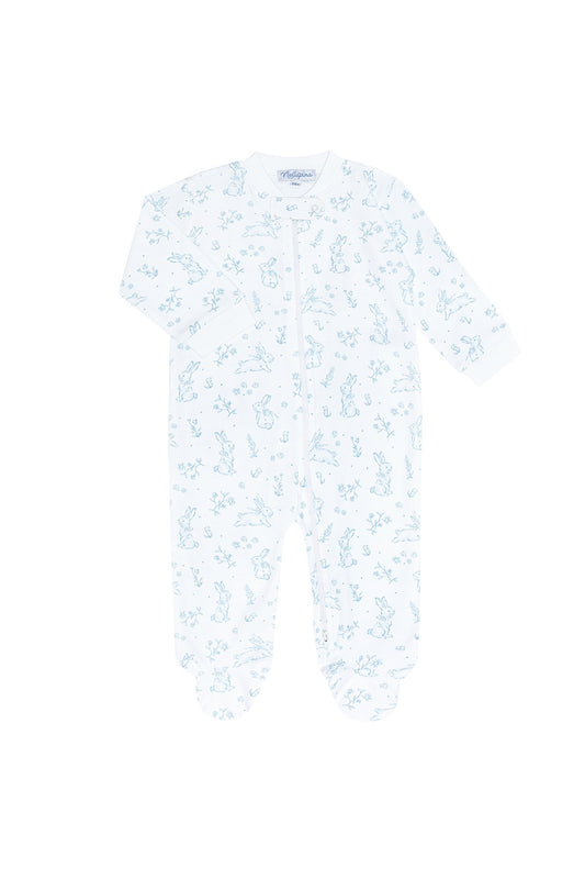 Blue Bunny Toile Zipper Footie